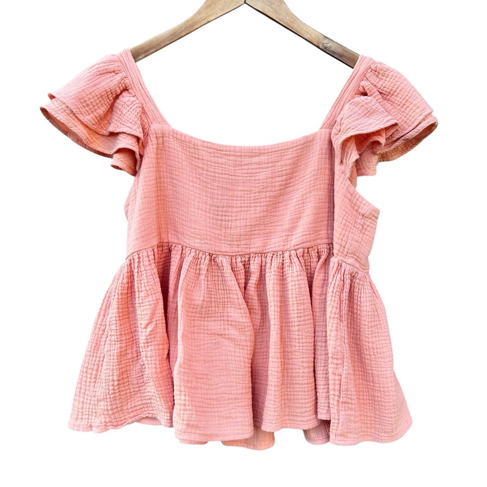 Pinch Peplum Ruffle Top Shirt Bohemian Coral Sz. L